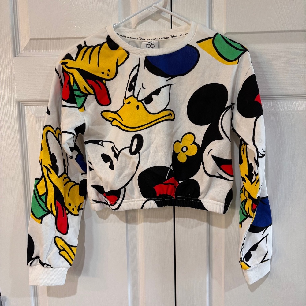 Disney Primark 100 WDW Character All Over Print Cropped Sweatshirt 11-12 yrs